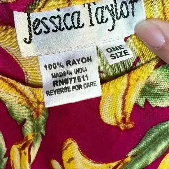 Vintage Jessica Taylor one size fuchsia banana print swim cover up asymmetrical - Picture 6 of 8